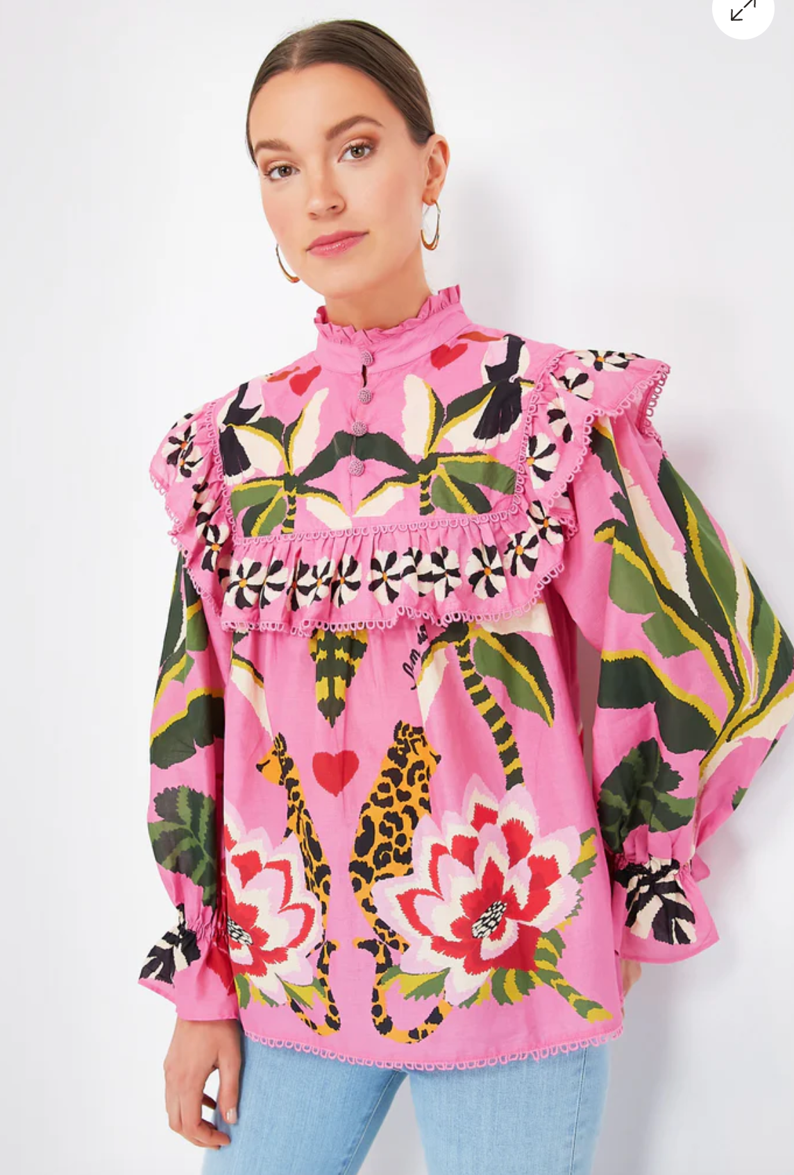 Farm Rio Leopard Forest Pink Blouse size XS