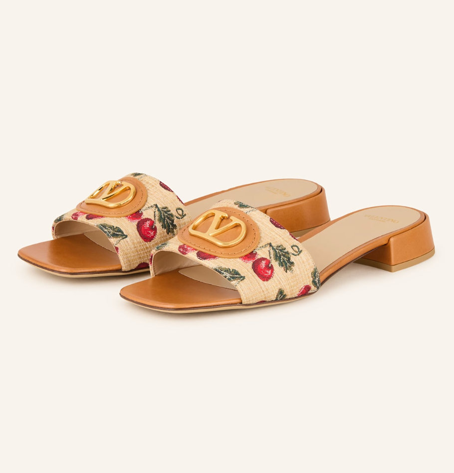 Valentino Raffia Jacquard Cherry Slides size 38