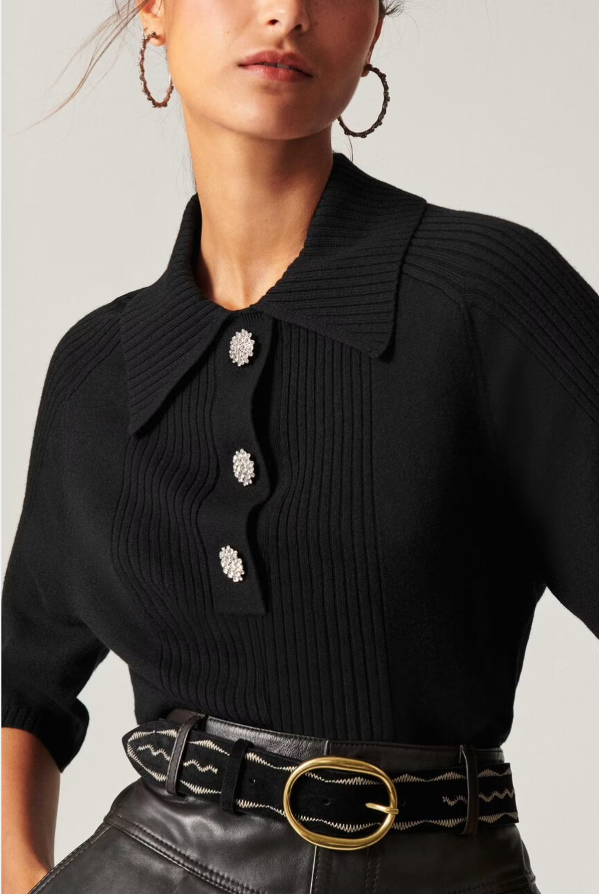 Ba&sh Eliot Knit Polo Top size S