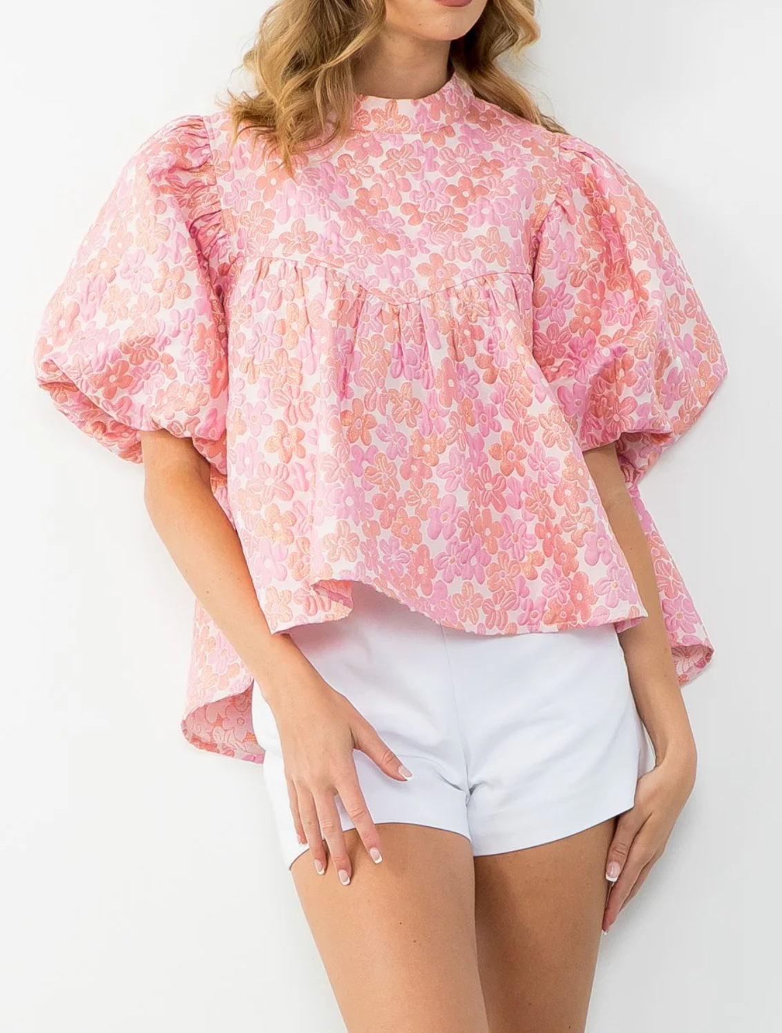 THML Puff Sleeve Flower Textured Top size S