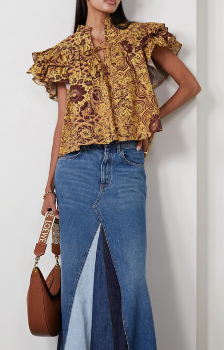 Ulla Johnson Letty Ruffled Printed Cotton-poplin Top size 0