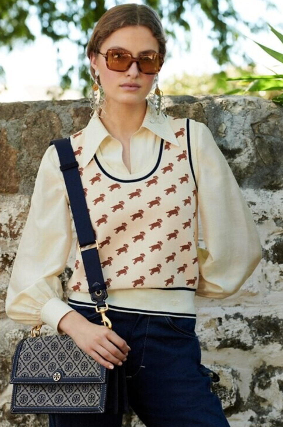 Tory Burch Jacquard Sweater Vest Dog Intarsia size L
