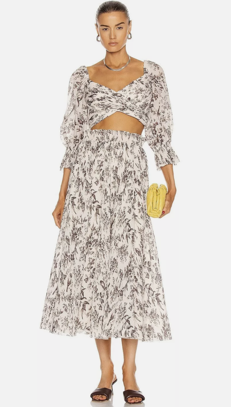 Zimmermann Bird Toile Pleated Cropped Top and Skirt Set size US 4