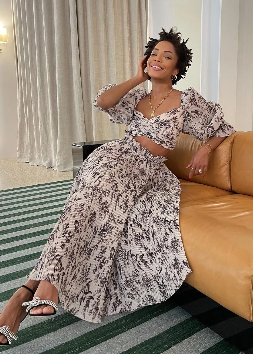 Zimmermann Bird Toile Pleated Cropped Top and Skirt Set size US 4
