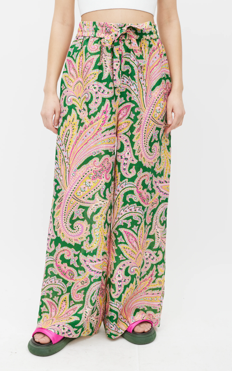 Zimmermann Green Paisley Teddy Draw Waist Pant size 6