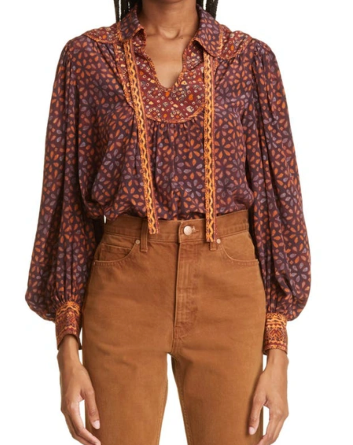 Ulla Johnson Aninda Mix Print Long Sleeve Silk Blouse size 2
