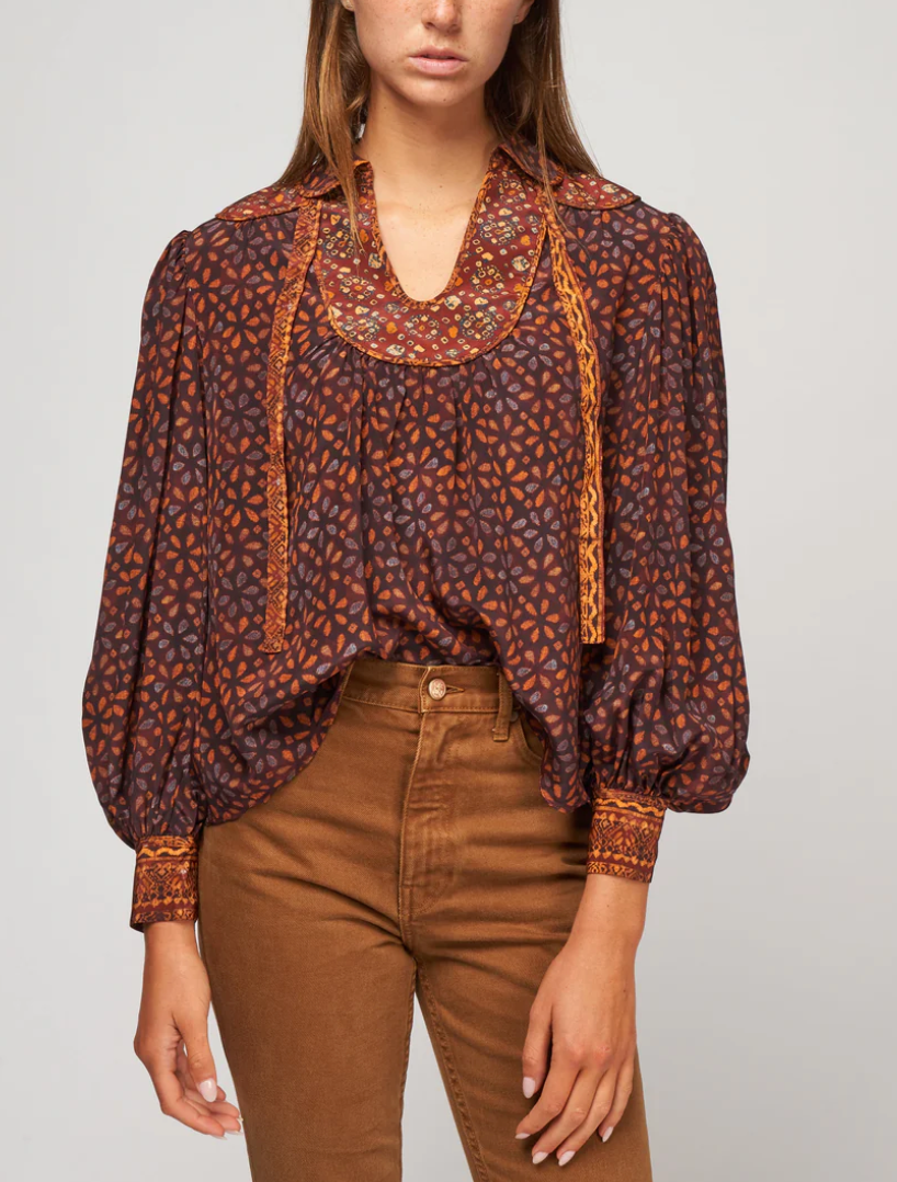 Ulla Johnson Aninda Mix Print Long Sleeve Silk Blouse size 2