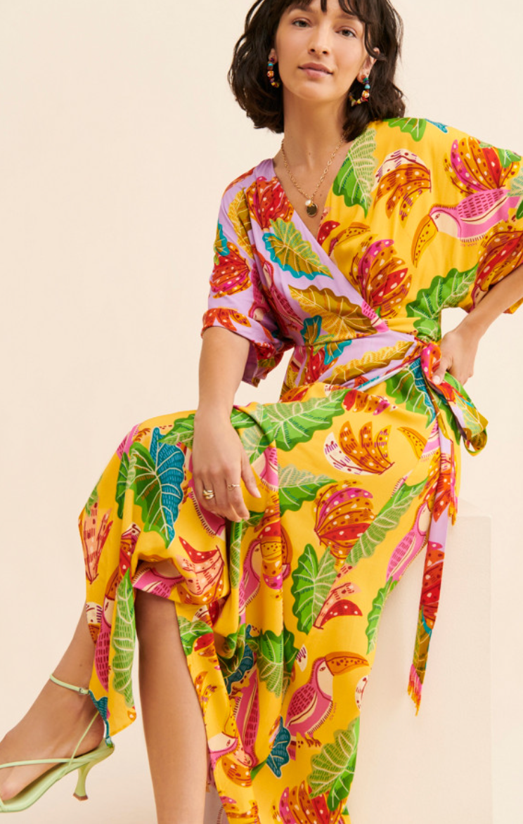 Farm Rio Beaks and Bananas Wrap Dress size M