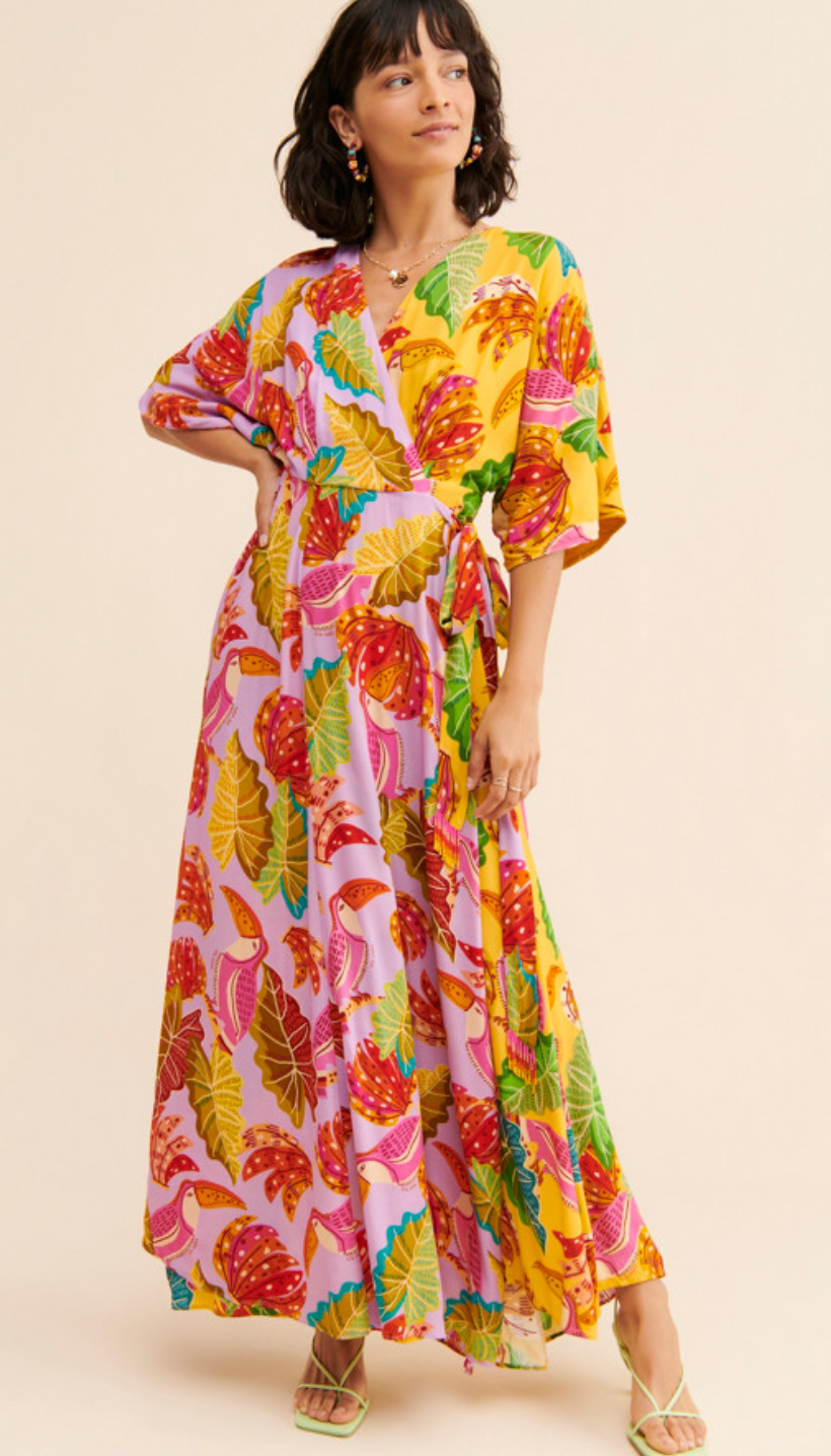 Farm Rio Beaks and Bananas Wrap Dress size M