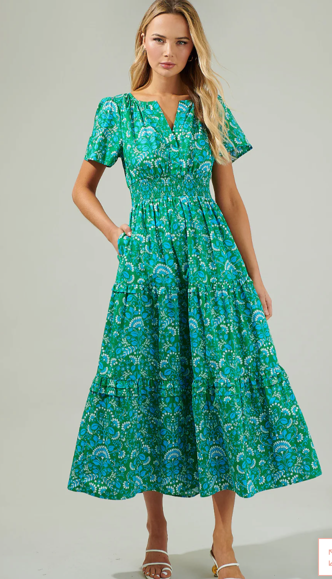 Sugar Lips Alina Floral Palmer Poplin Tiered Maxi Dress size L