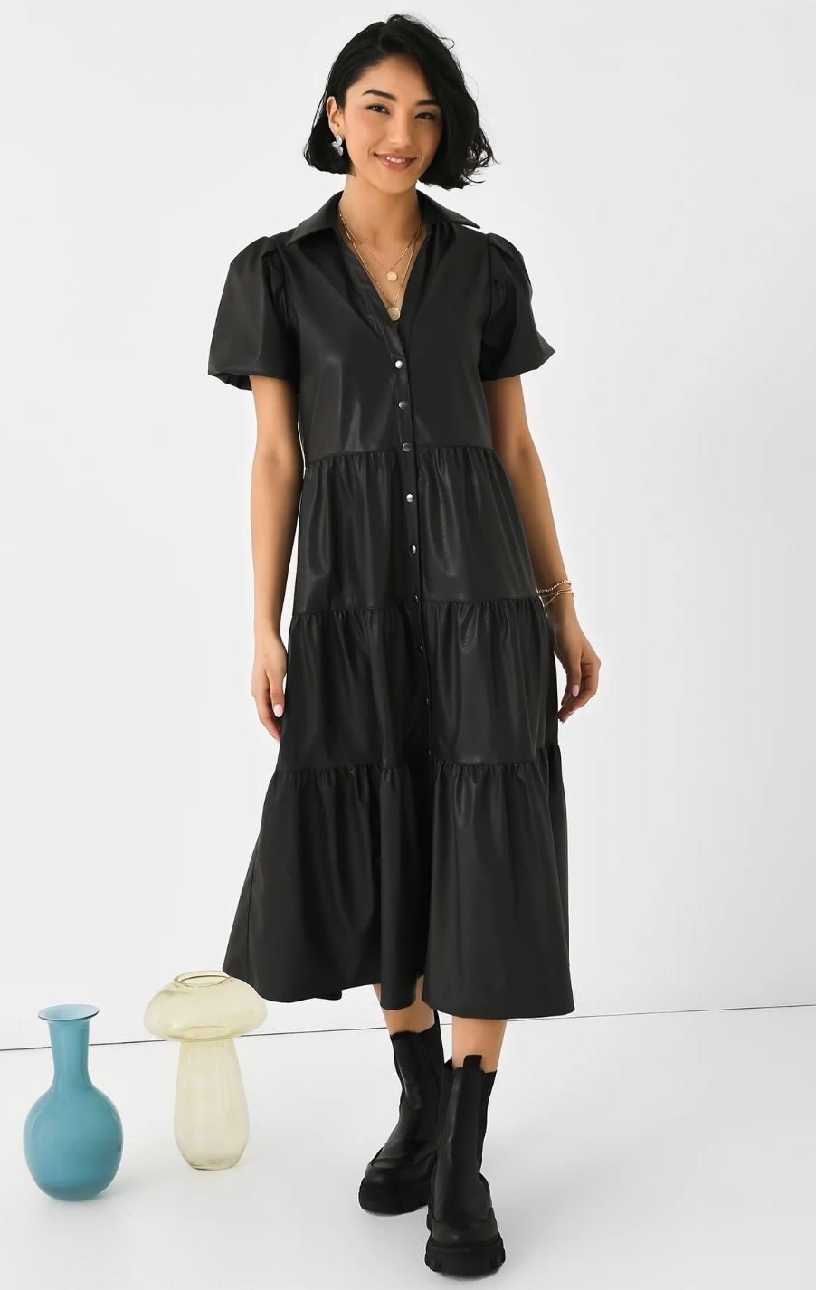 Brochu Walker Faux Leather Havana Dress size L