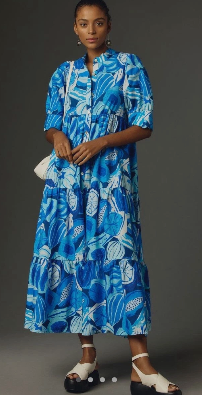 Farm Rio Blue Floral Shirt Dress size S