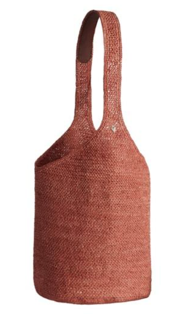 Helen Kaminski Carillo Woven Raffia Sac Bucket Bag in Burgundy