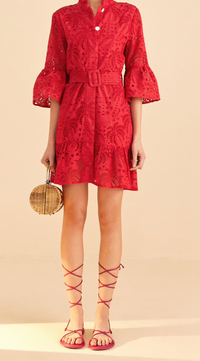 Farm Rio Red Palm Tree Mini Dress size S