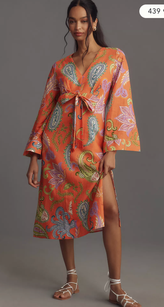 Farm Rio Bell-Sleeve V-Neck Dress size S