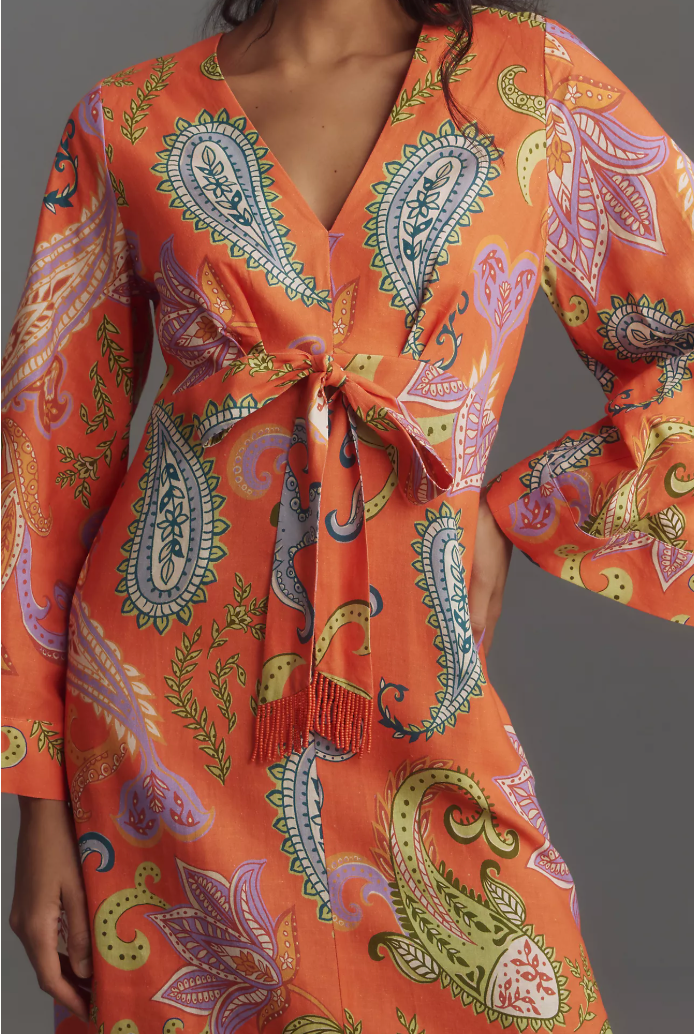 Farm Rio Bell-Sleeve V-Neck Dress size S