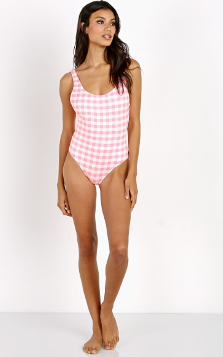 Solid and Striped The Anne Marie Coral Gingham Swimsuit size XS