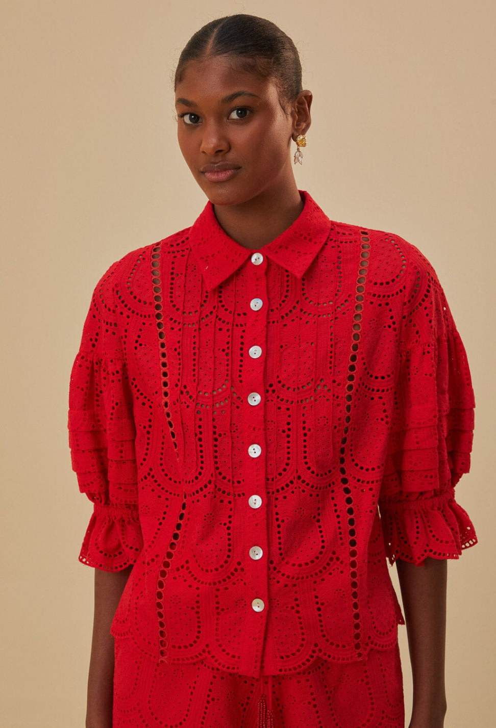 Farm Rio Red Pineapple Eyelet Blouse size M