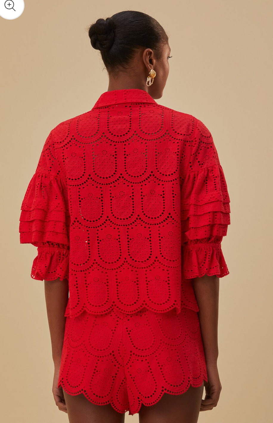 Farm Rio Red Pineapple Eyelet Blouse size M