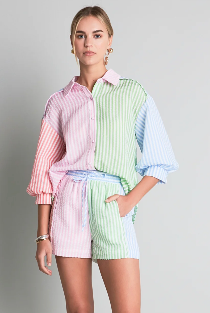 English Factory Seersucker Striped Shorts Set size M/L