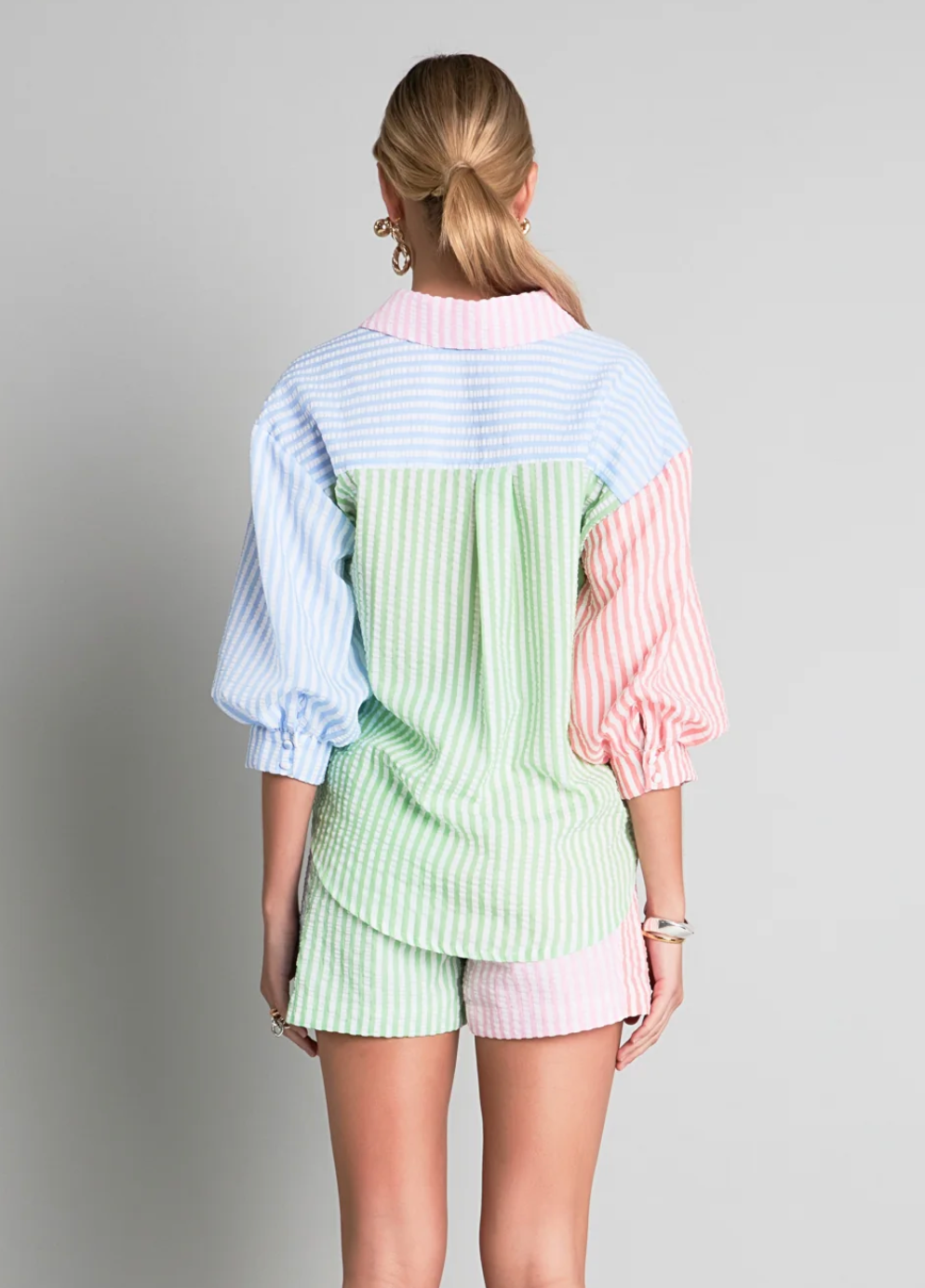 English Factory Seersucker Striped Shorts Set size M/L