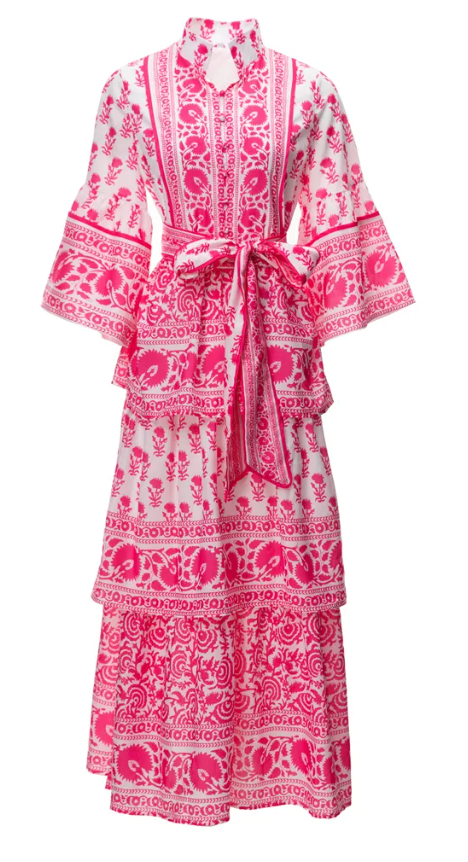 Sue Sartor Tiered Pink Maxi Dress size XS