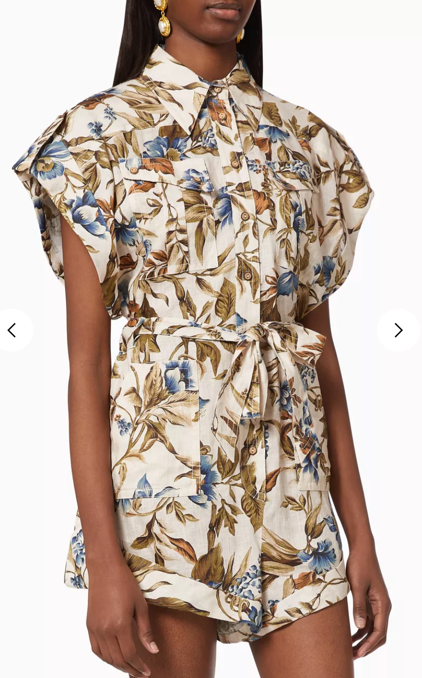 Zimmermann Aliane Roll Cuff Playsuit in Linen size US 6