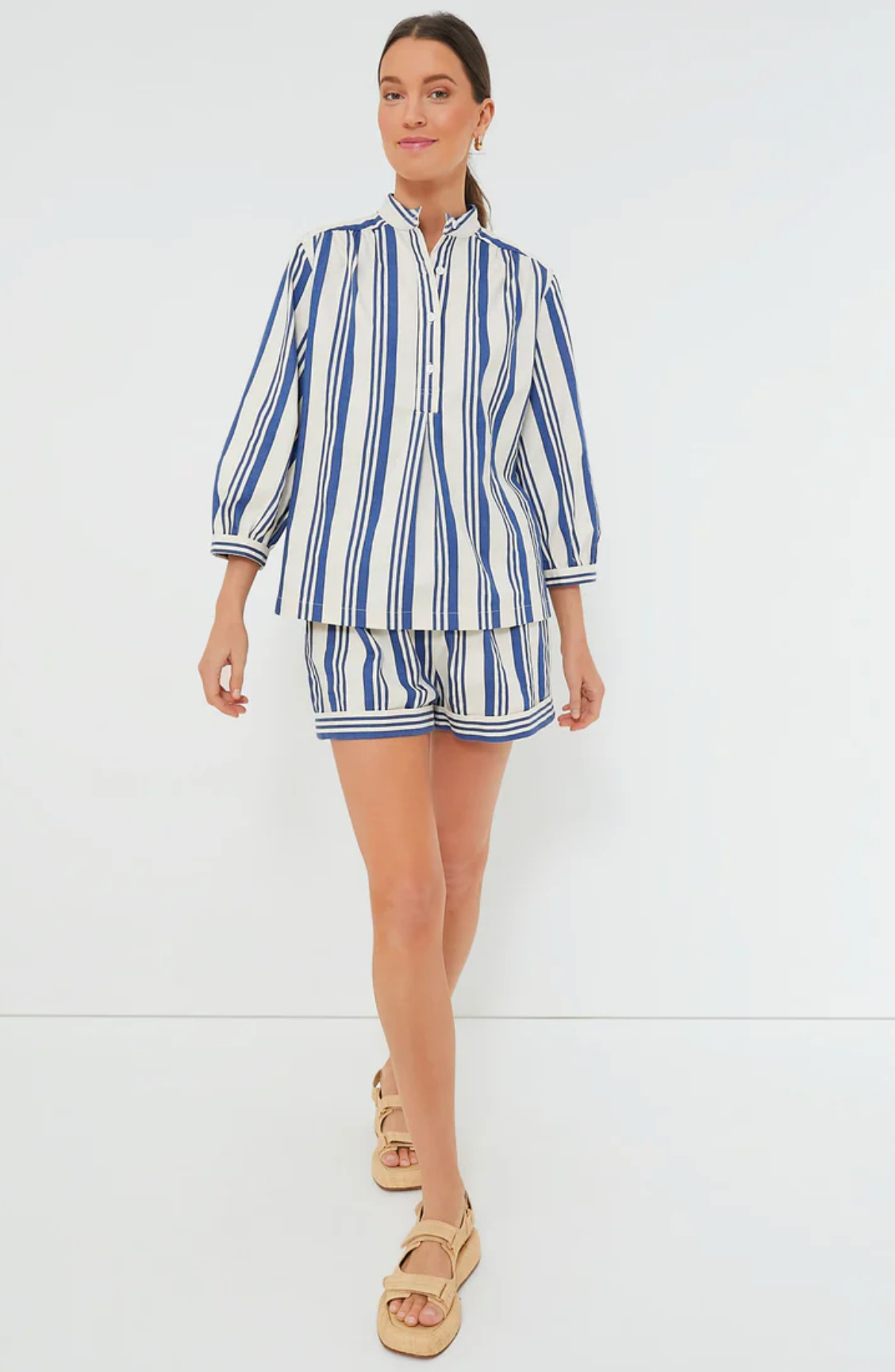 Pomander Place French Blue Stripe Louis Short and Top Set size M