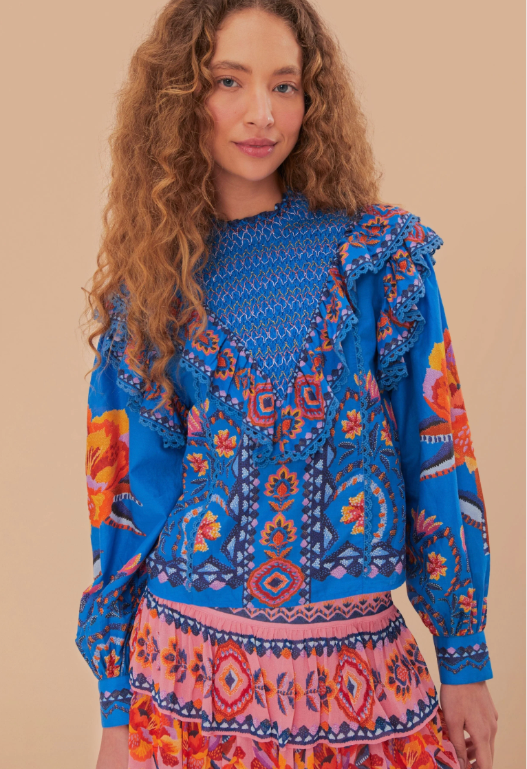 Farm Rio Lucy Floral Tapestry Blouse size L