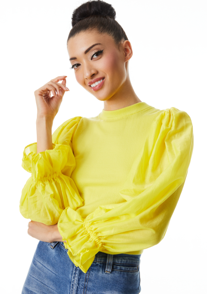 Alice and Olivia Yellow Sunflower Kirie Combination Sleeve Sweater size S