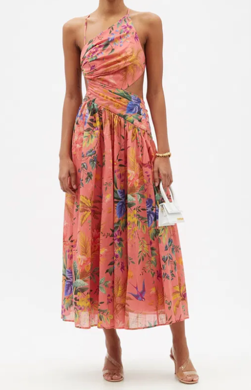 Zimmermann Tropicana Asymmetric Cutout Midi Dress size US 6