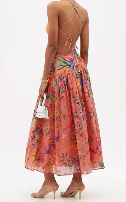 Zimmermann Tropicana Asymmetric Cutout Midi Dress size US 6