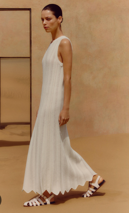 ME+EM Textured Cotton Knit Scallop Maxi Dress size S
