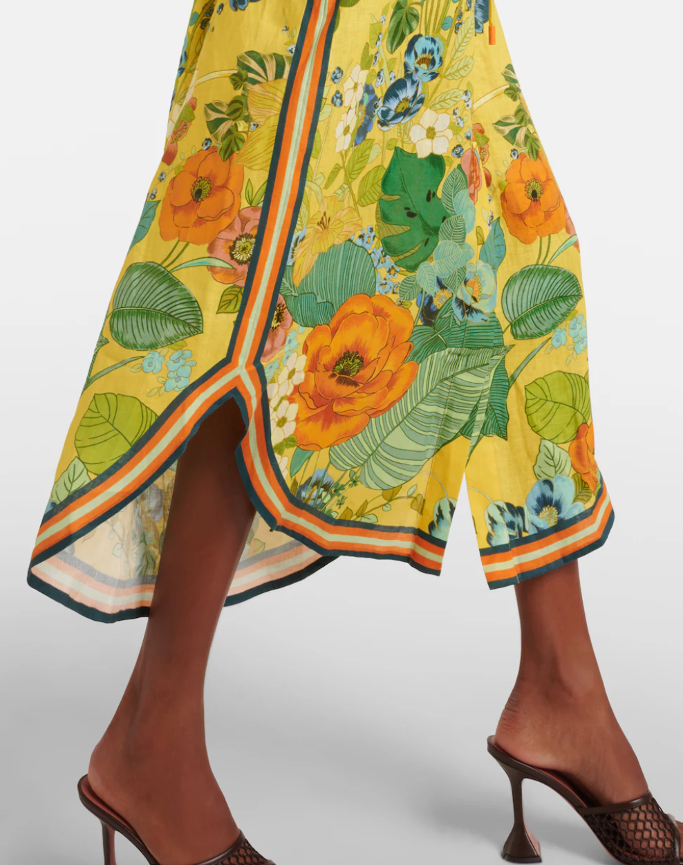 Alemais Floral Puff Sleeve Linen Midi Dress size 2