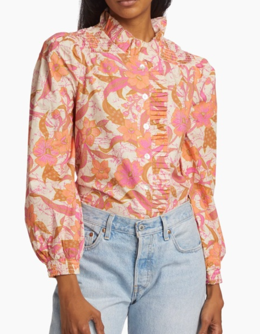 Love the Label Quincy Ruffled Floral Cotton Top size XS