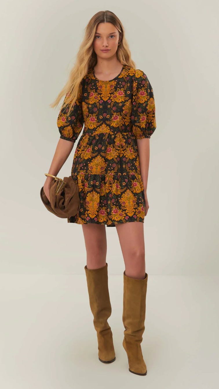 Farm Rio Arabesque Floral Puff Sleeve Mini Dress size M