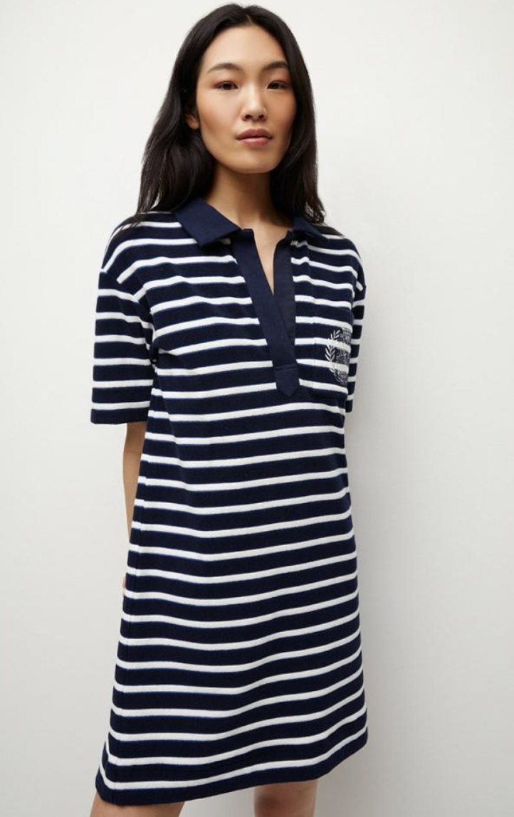Veronica Beard Terrence Embroidered Stripe Terry Dress size M
