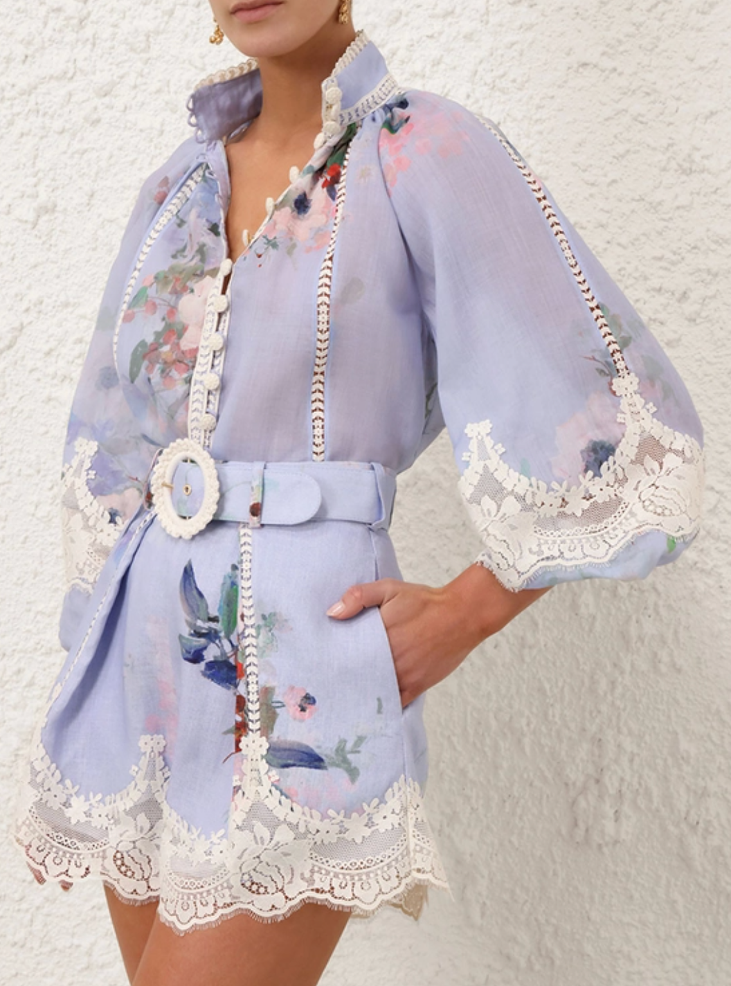 Zimmermann Everley Lace Trim Blouse and Tuck Shorts size US 4