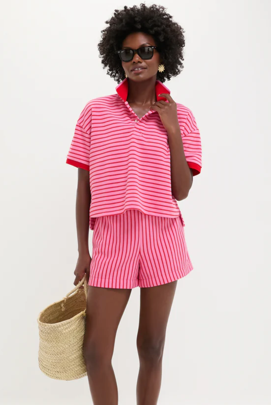 Tuckernuck Pink and Red Stripe Pique Holmes Boyfriend Polo size M
