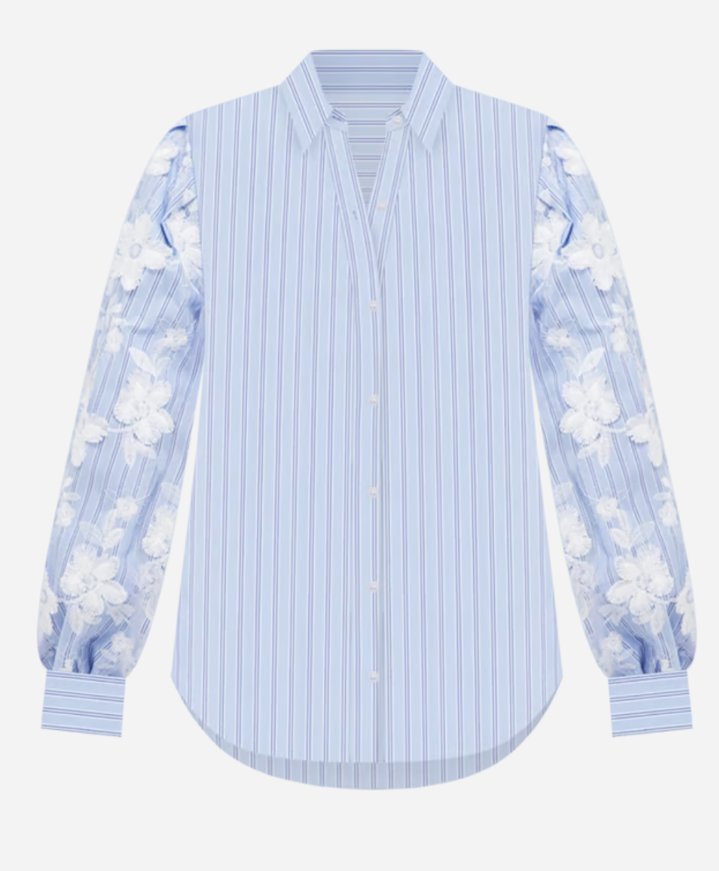 Tuckernuck Blue Stripe Embroidery Carolina Button Down size XL