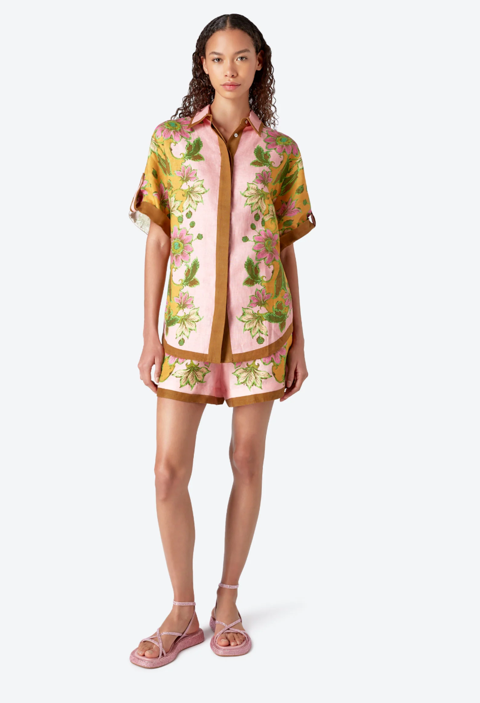 Alemais Winnie Floral Button Down Linen Shirt size US 6