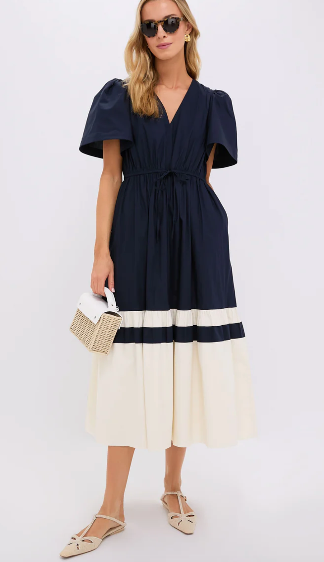 Tuckernuck Navy and Cream Cotton Mitchell Dress size S
