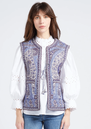 Antik Batik Tajar Cotton Voile Quilted Sleeveless Jacket Vest size XS