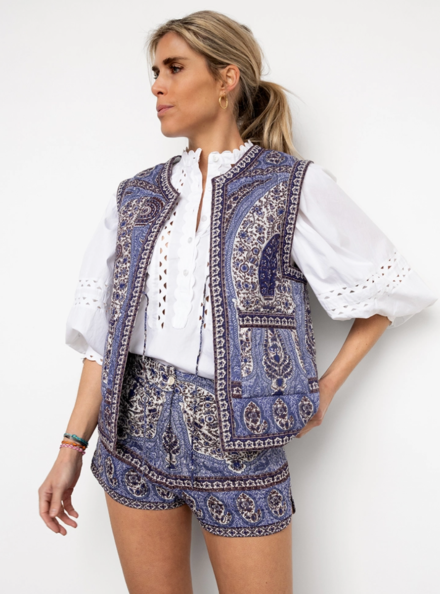 Antik Batik Tajar Cotton Voile Quilted Sleeveless Jacket Vest size XS