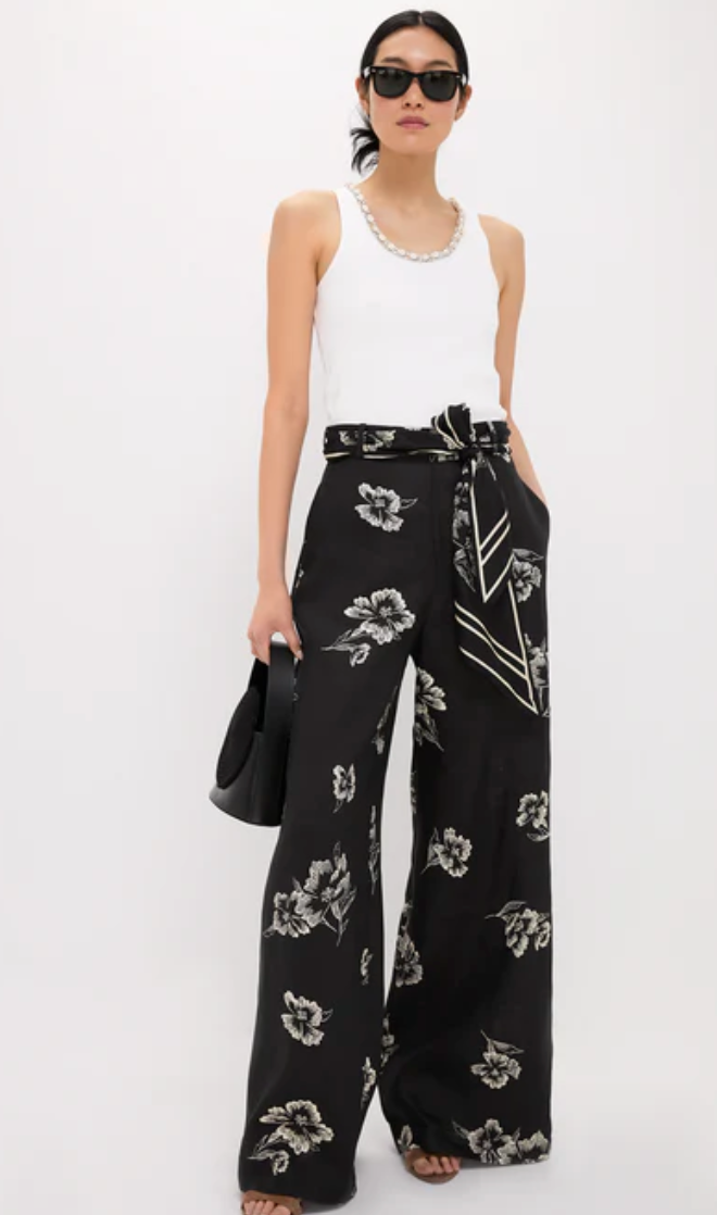 Zimmermann Black Poppy Linen Wide Leg Pants size US 8