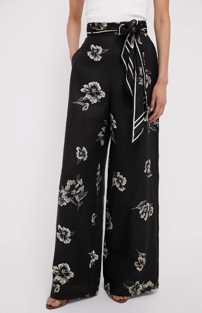 Zimmermann Black Poppy Linen Wide Leg Pants size US 8
