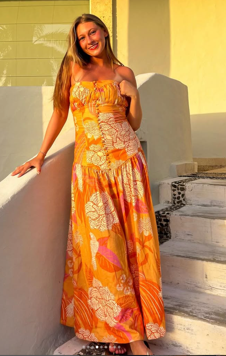 Farm Rio Linen Blend Strapless Drop-Waist Maxi Dress size M