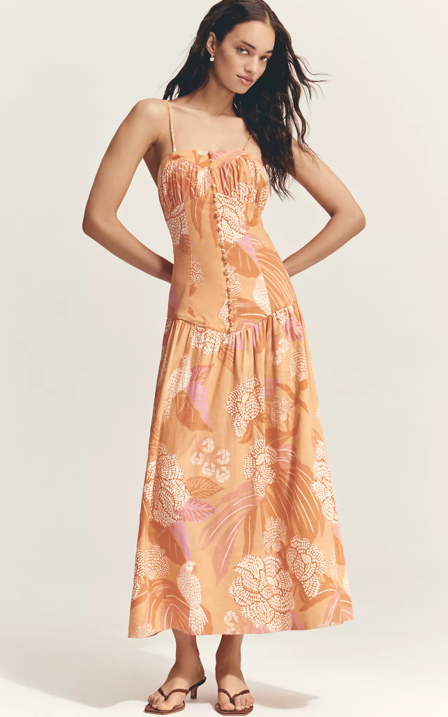 Farm Rio Linen Blend Strapless Drop-Waist Maxi Dress size M