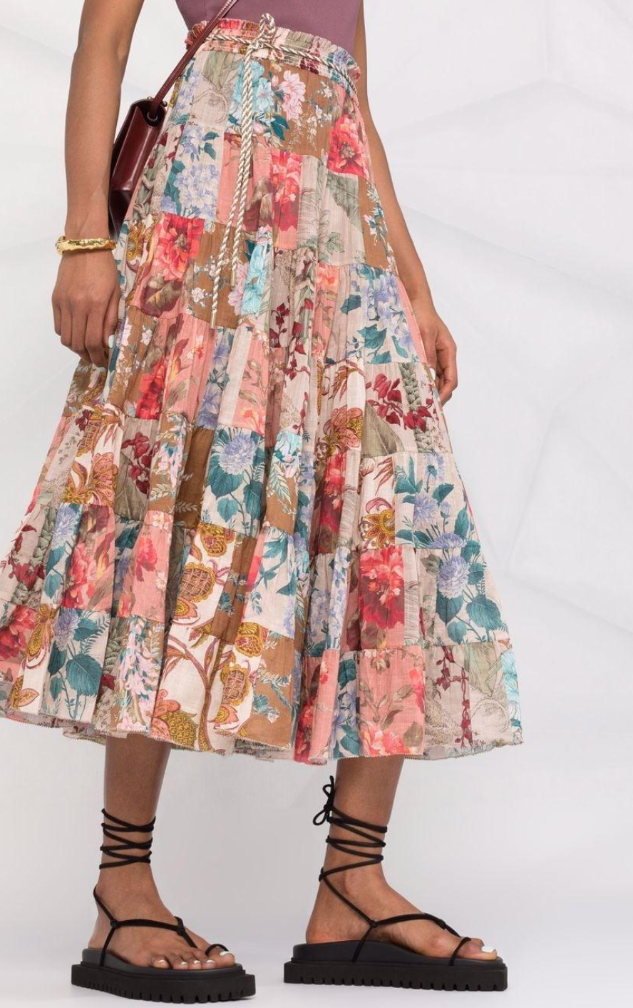 Zimmermann Cassia Patchwork Midi Skirt size US 4