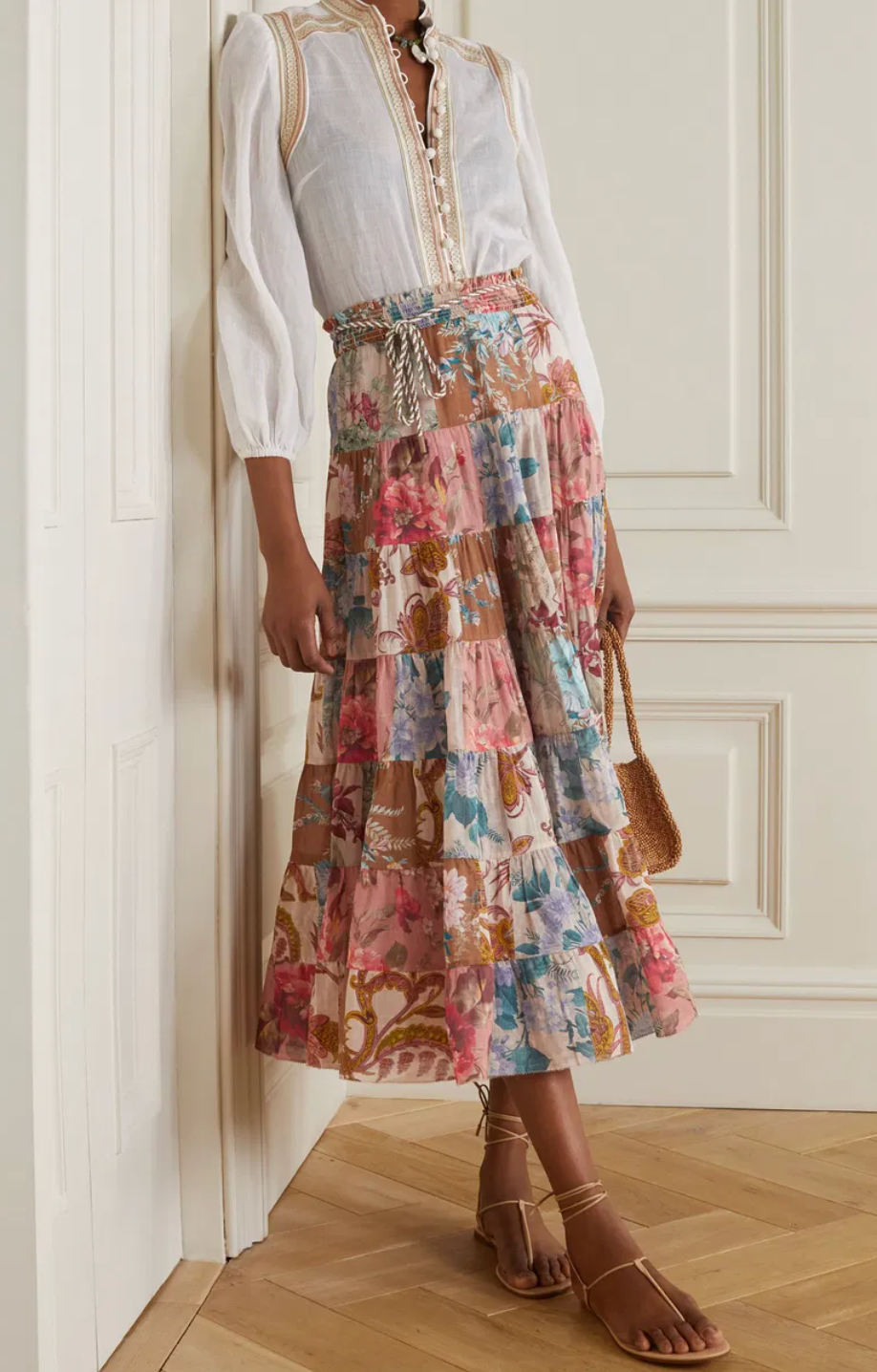 Zimmermann Cassia Patchwork Midi Skirt size US 4